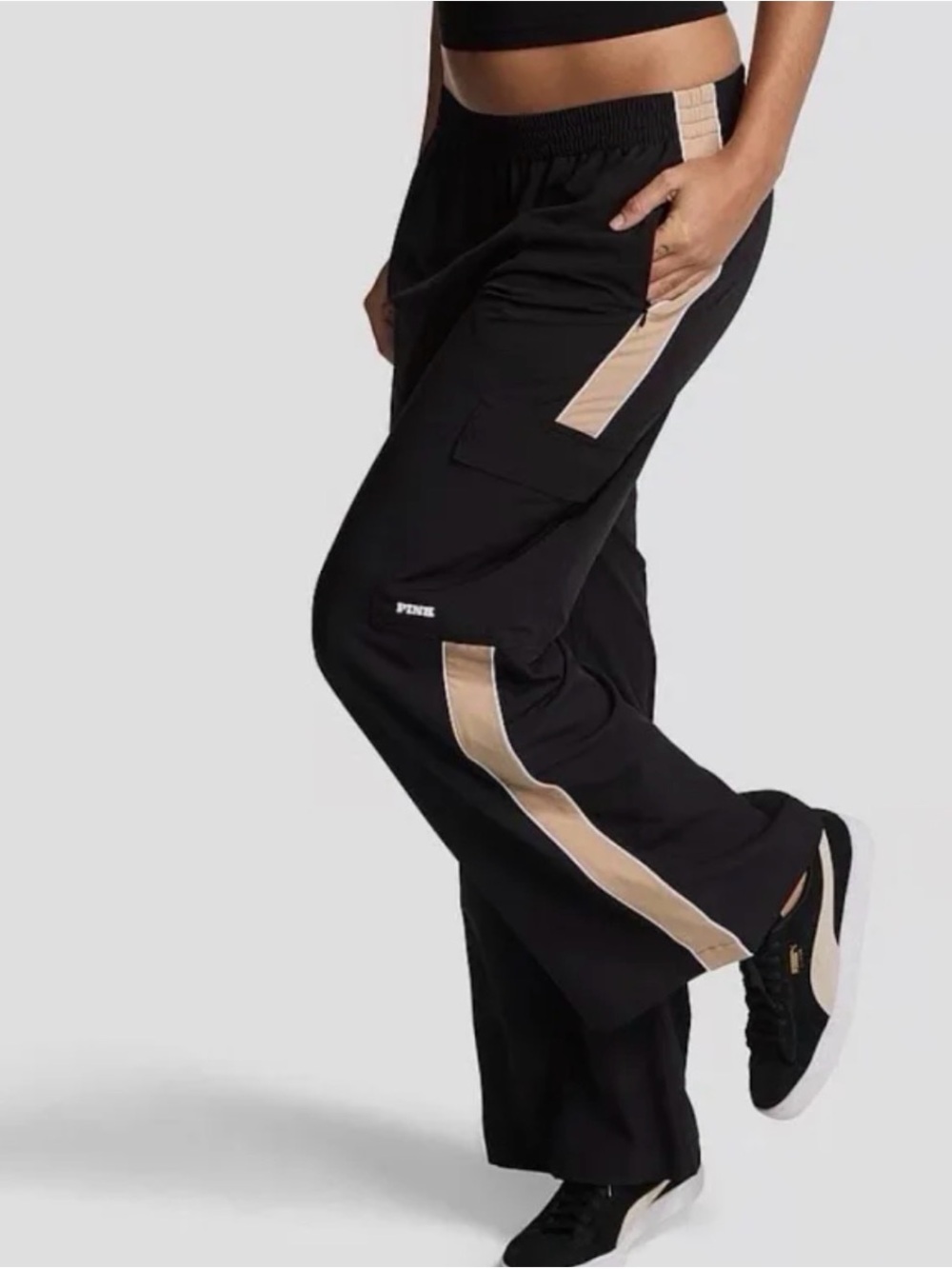 PINK Victoria's Secret Black Tech Woven Wide-Leg Pants